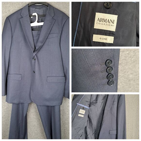 Armani Collezioni G-Line Mens 36 Navy Blue Striped Wool Suit Blazer Pants 37x32